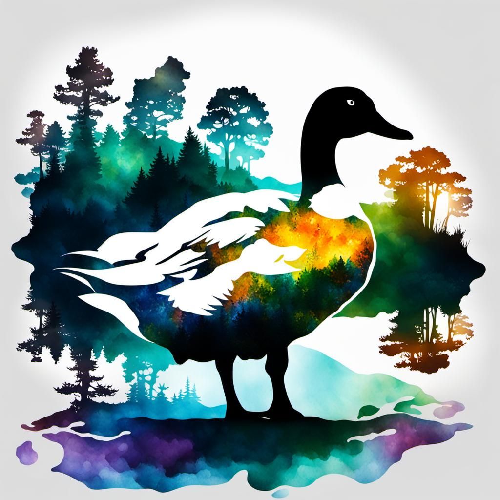 Duck Silhouette Double Exposure with Alcohol Ink