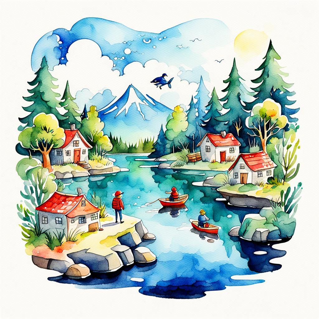 Cheerful Cartoon in Watercolor Illustration Style