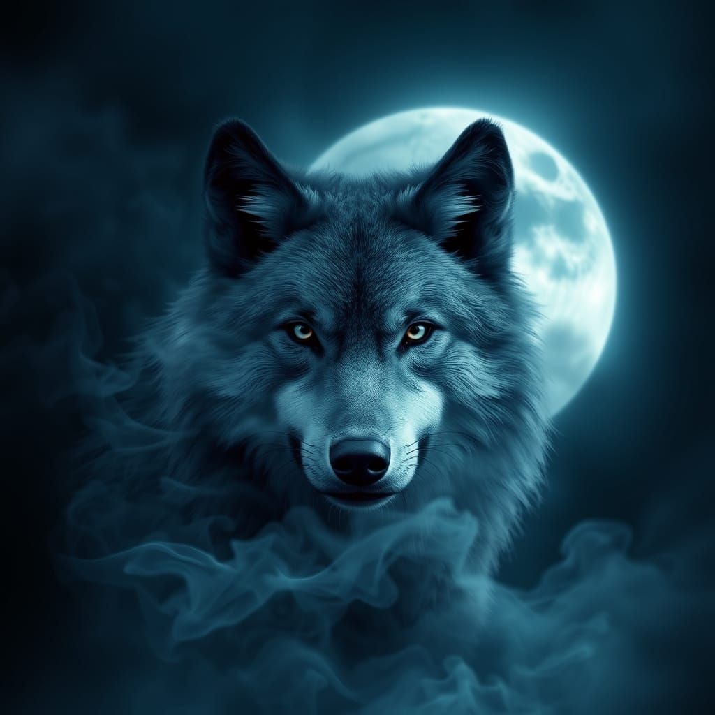 Ethereal Wolf Formed From Smoke and Moonlight
