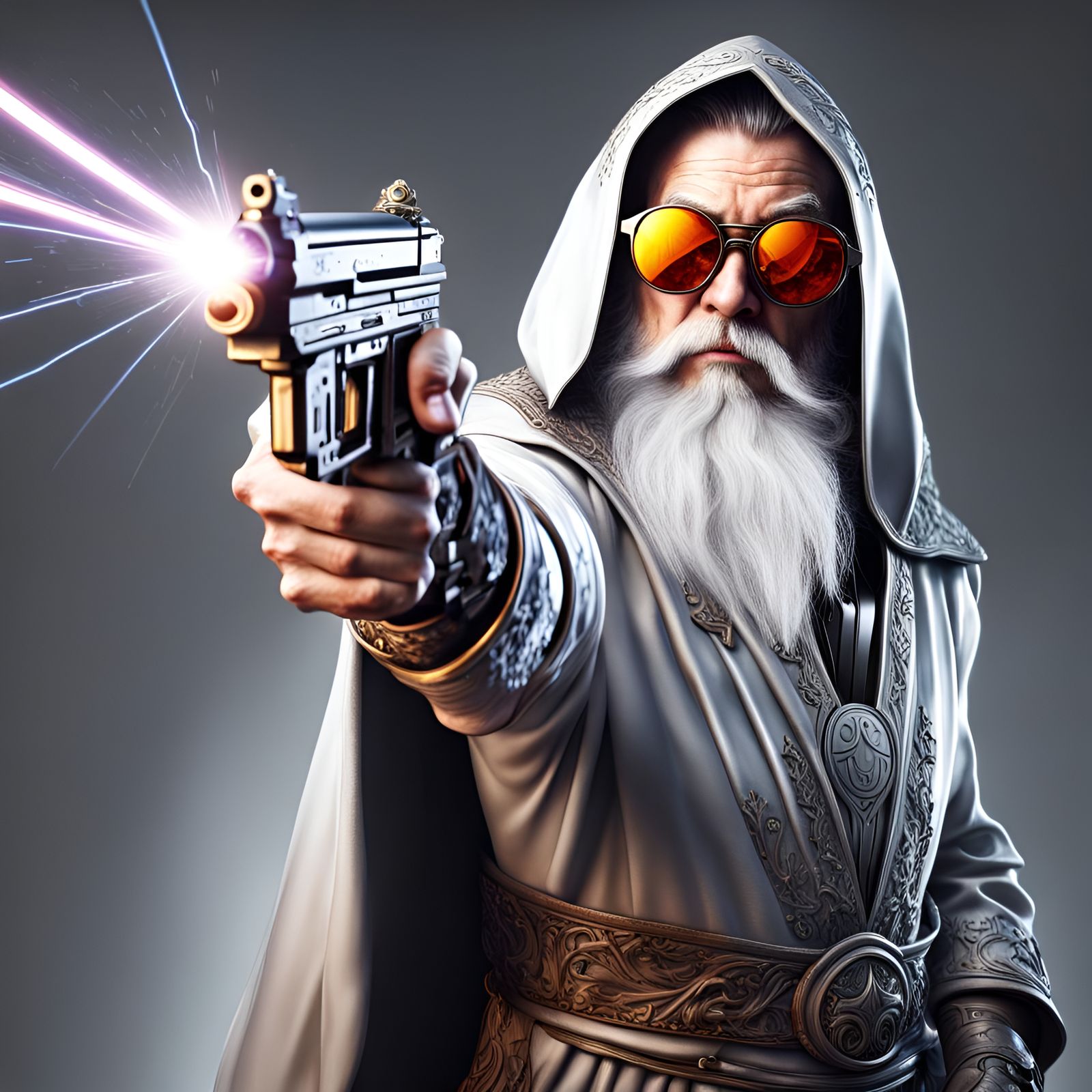 Epic Wizard with Laser Gun in Splash Art Style