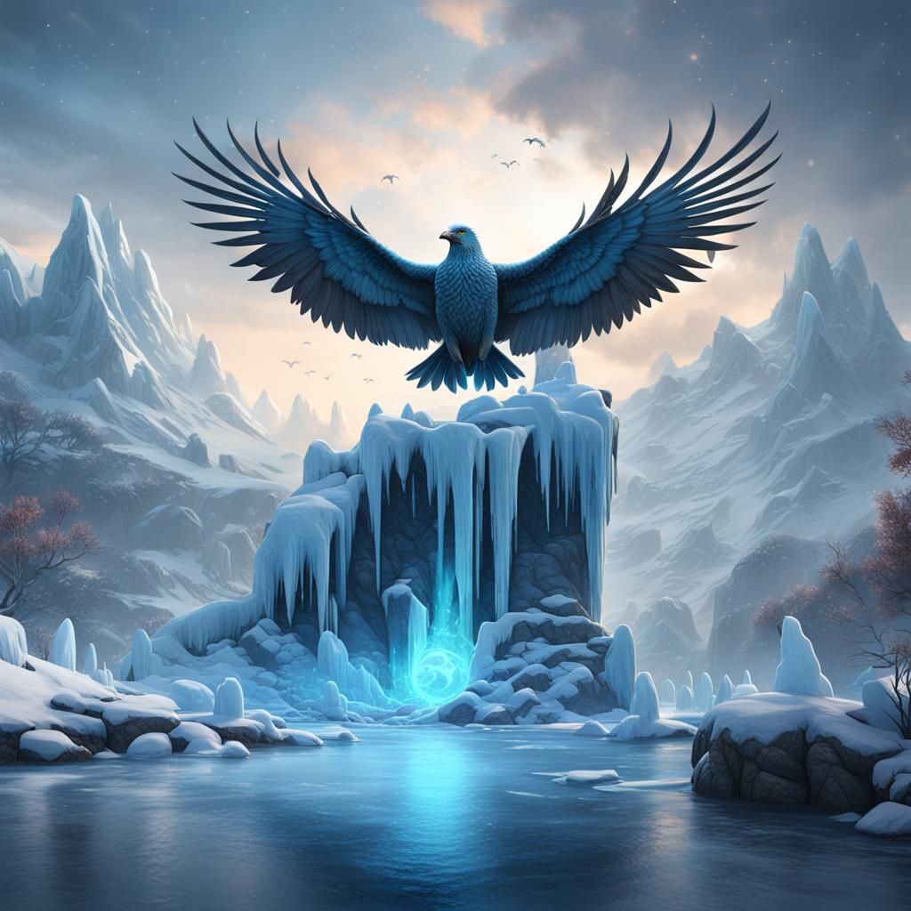 Fantastical Ice Bird in Detailed Matte Painting