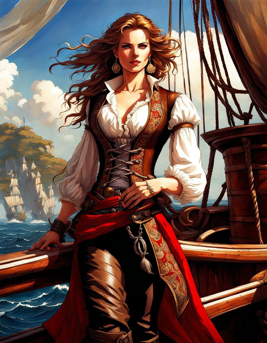 Pirate Woman Portrait on 17th Century Vessel