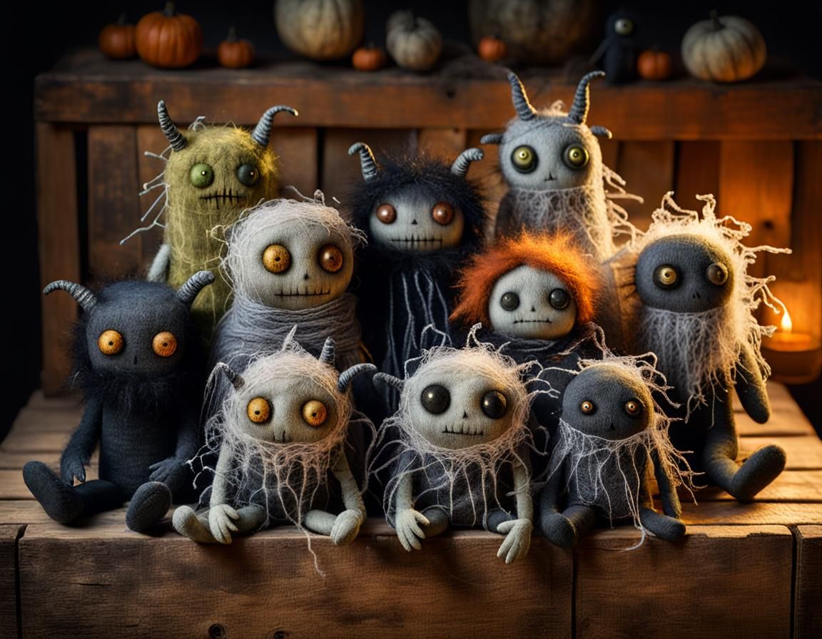Spooky Plush Monster Dolls in Whimsical Fantasy Style