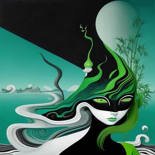 Surreal Bamboo: Black, White, and Green Magic