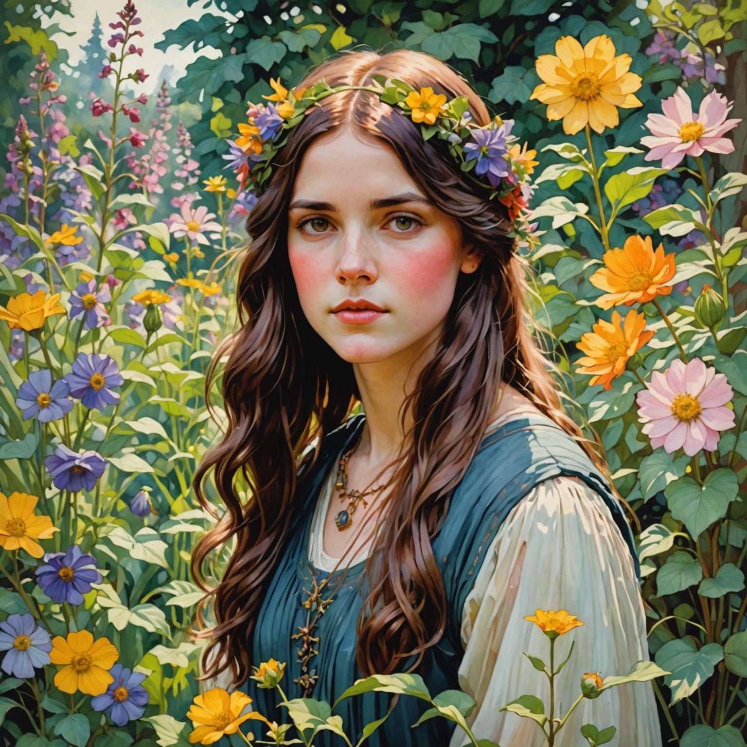 Romantic Watercolor Portrait of a Magical Gardener