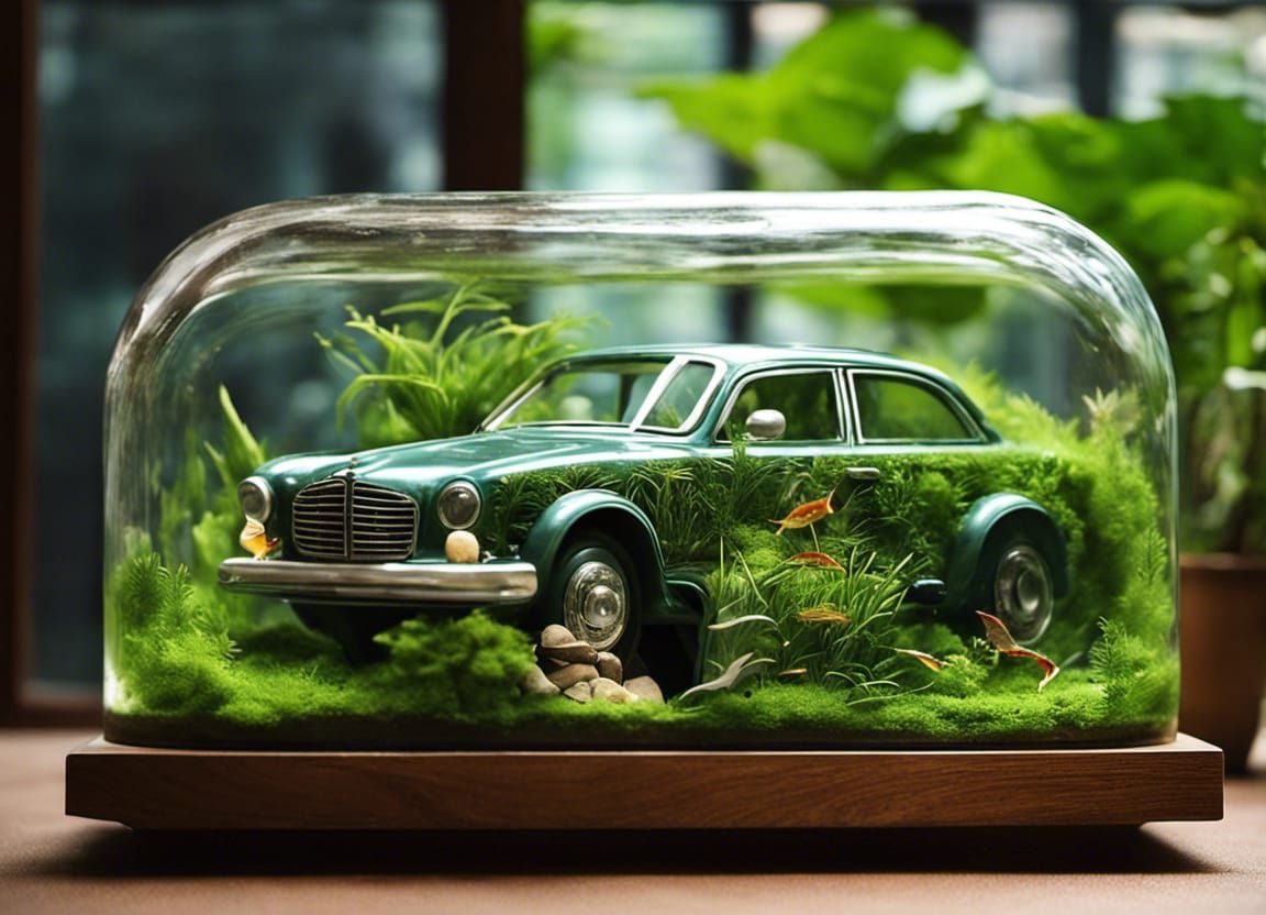 Glass Car in Bottle Floating in Aquarium