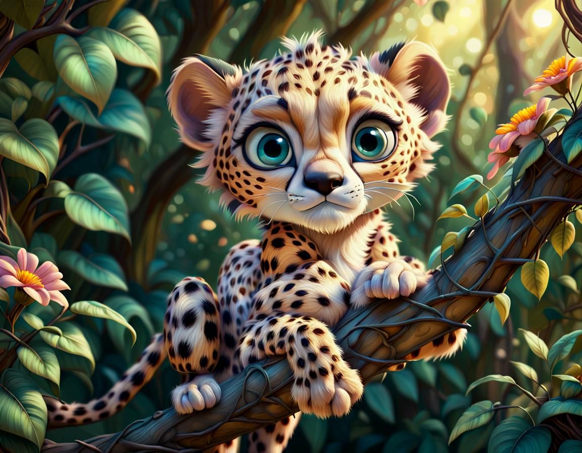 Pixar-Style Silk Cheetah in Jungle Scene