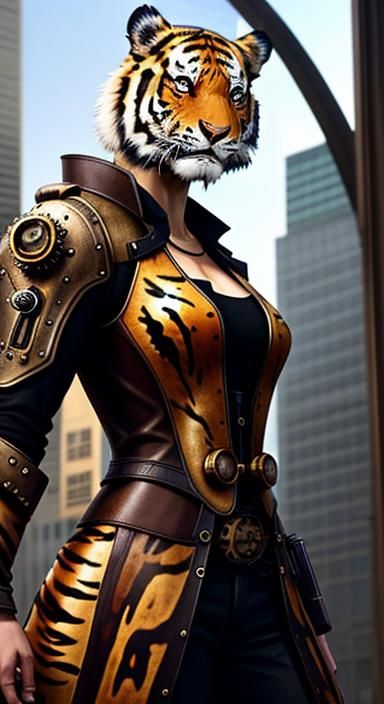 Steampunk Tiger in Vibrant Stained Glass