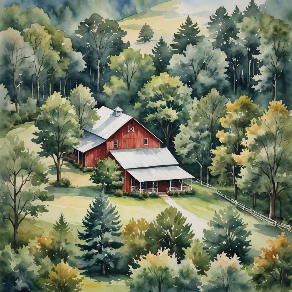 Watercolor Barndominium in the Country