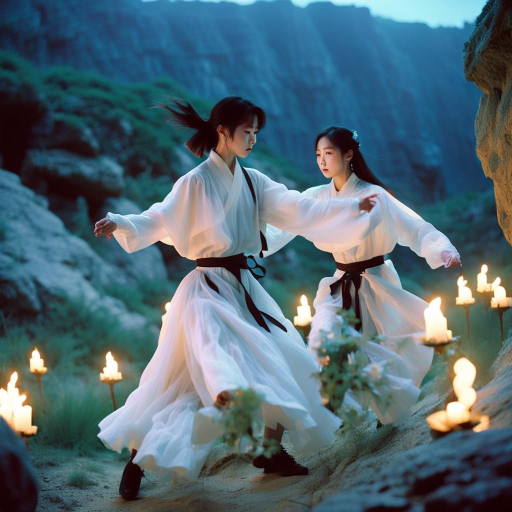 K-Pop Dance in Moonlit Cave, Futuristic Aesthetic