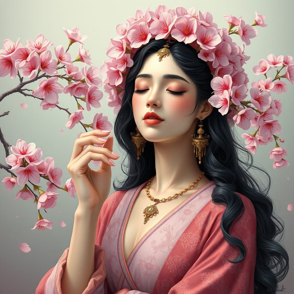 Art Nouveau Beauty with Floral Adornments