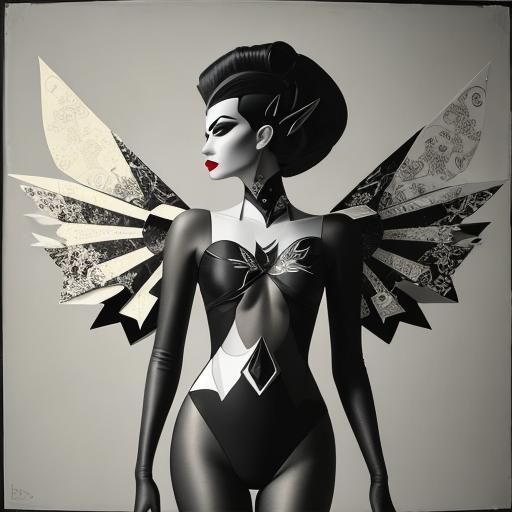 Geometric Winged Model in Dadaist Photogram Style