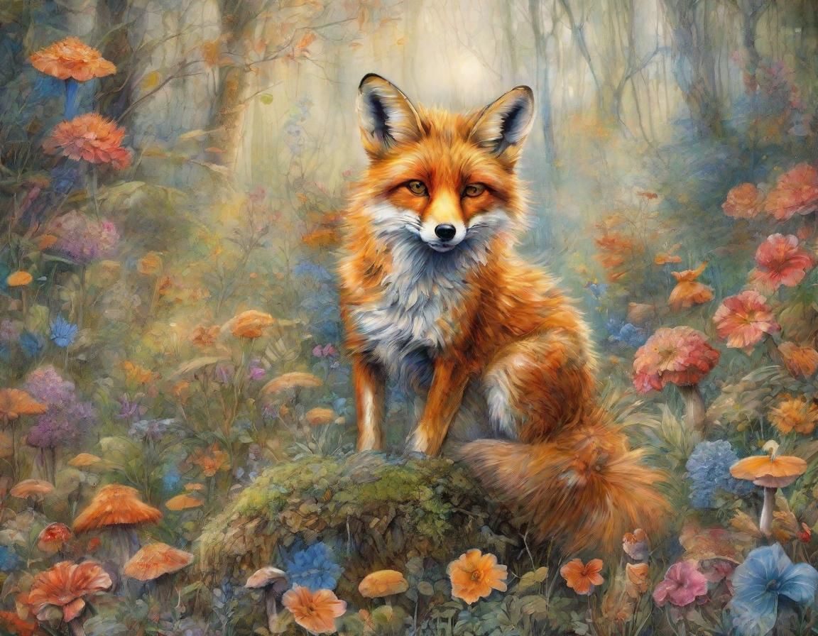 Mystical Winged Fox in Whimsical Woodland Scene