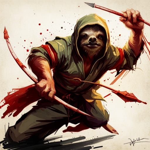 Sloth Ninja Concept Art in Golden Age Style