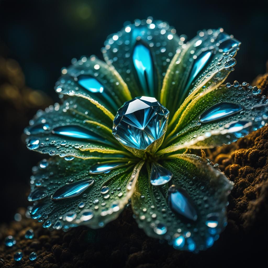 Bioluminescent Diamond Flower in a Cave
