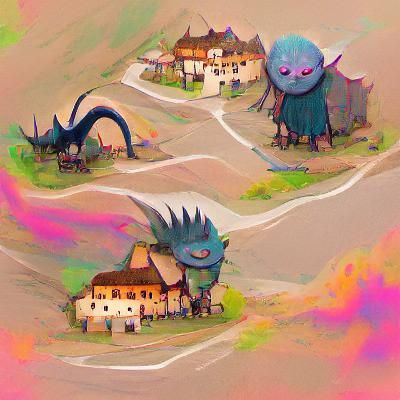Fantasy Monsters Unleash Chaos in Whimsical Village