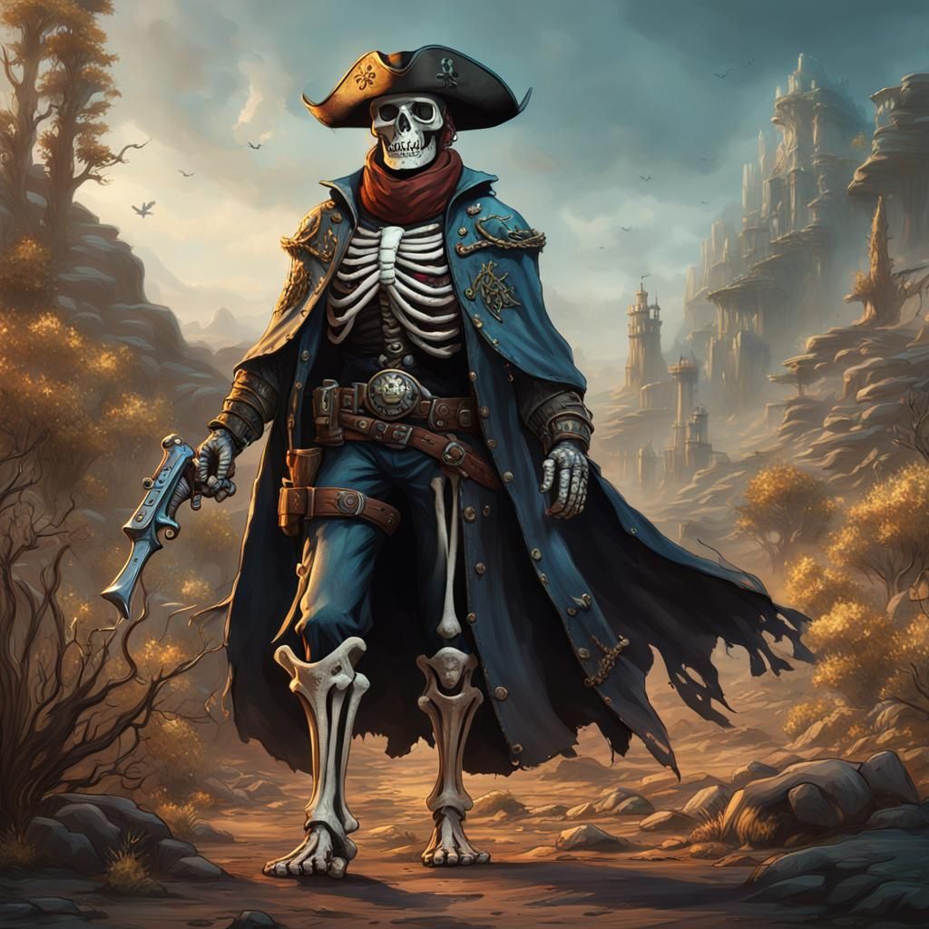 Skeleton Bounty Hunter in Pirate Cloak, Detailed Matte Paint...