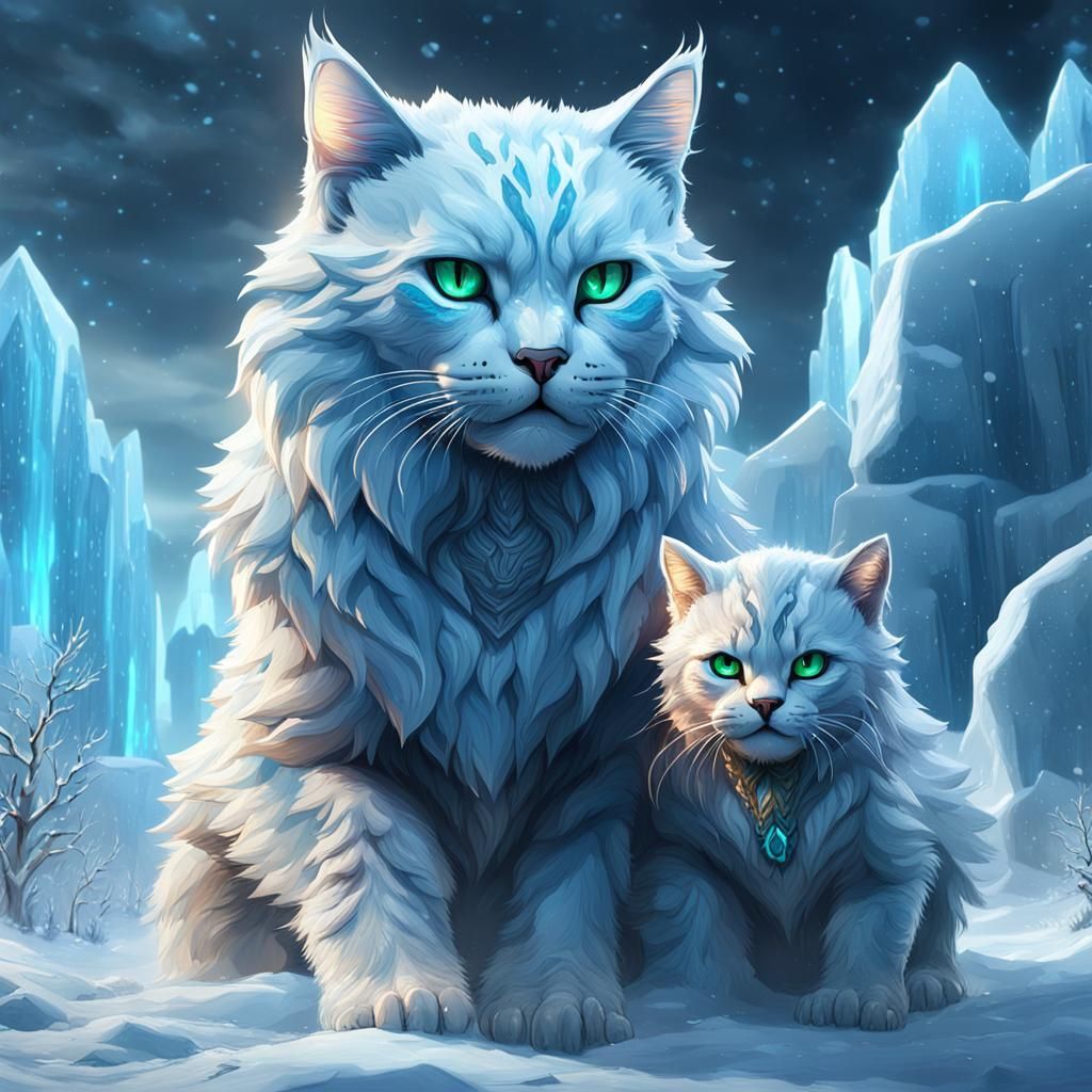Icy Feline Guardian: A Detailed Matte Painting