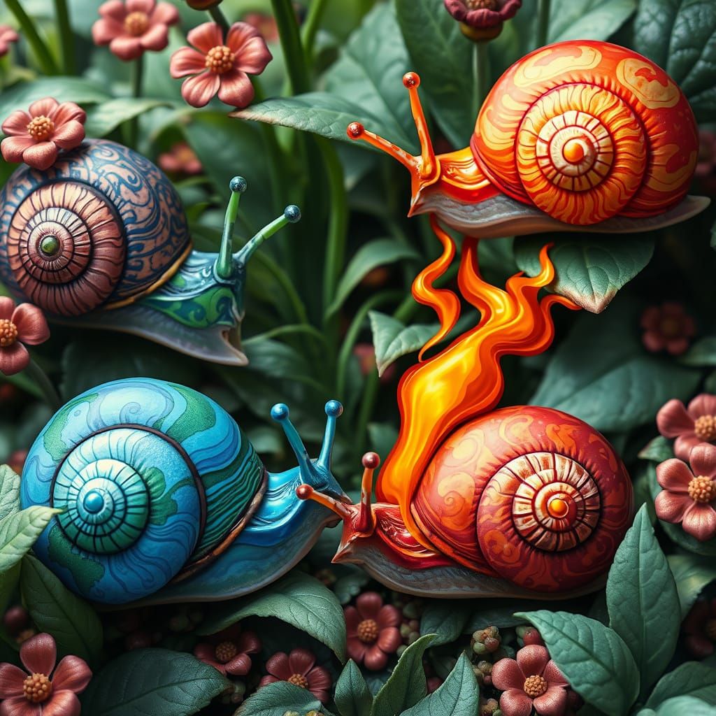 Elemental Snails in a Dreamlike Setting