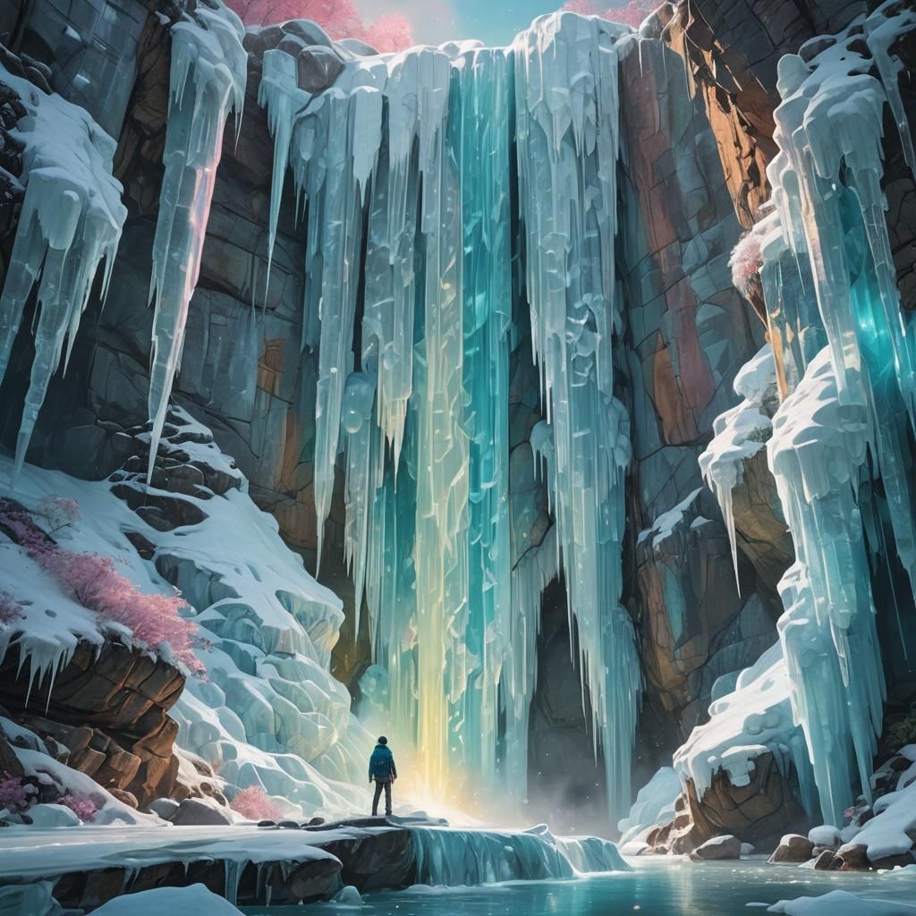 Glowing Icicle Waterfall in Aquamarine Mountain