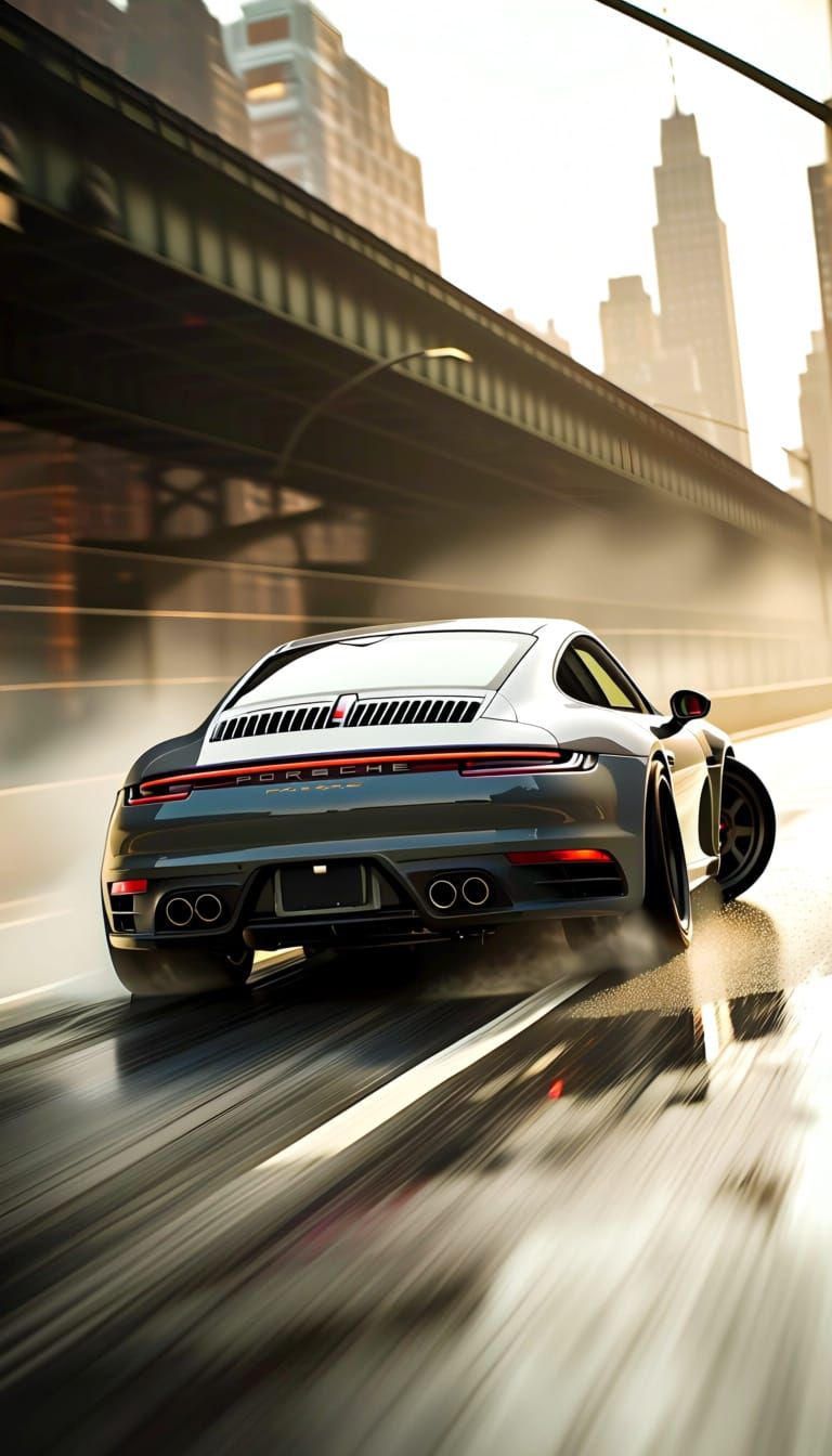 Porsche 911 Drifting on Wet New York Highway