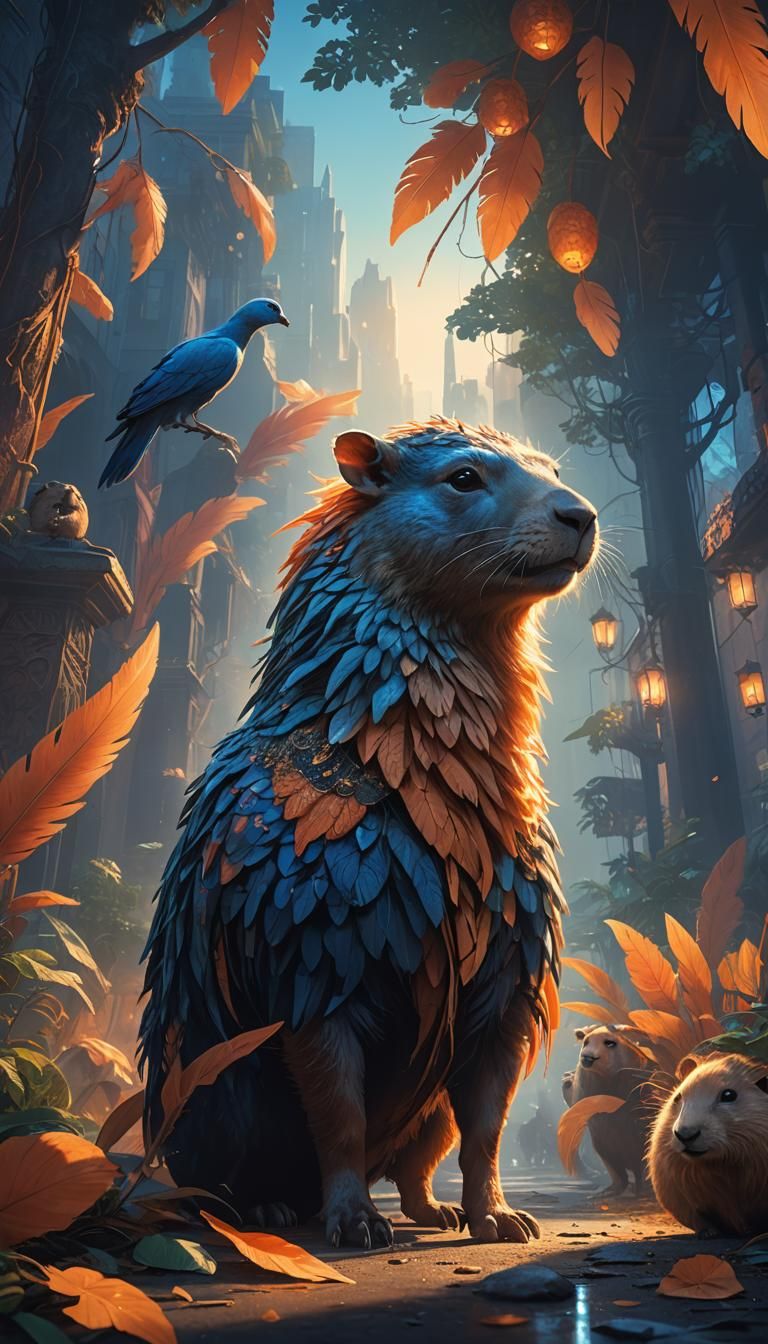 Fantasy Phoenix Surrounded by Magical Creatures