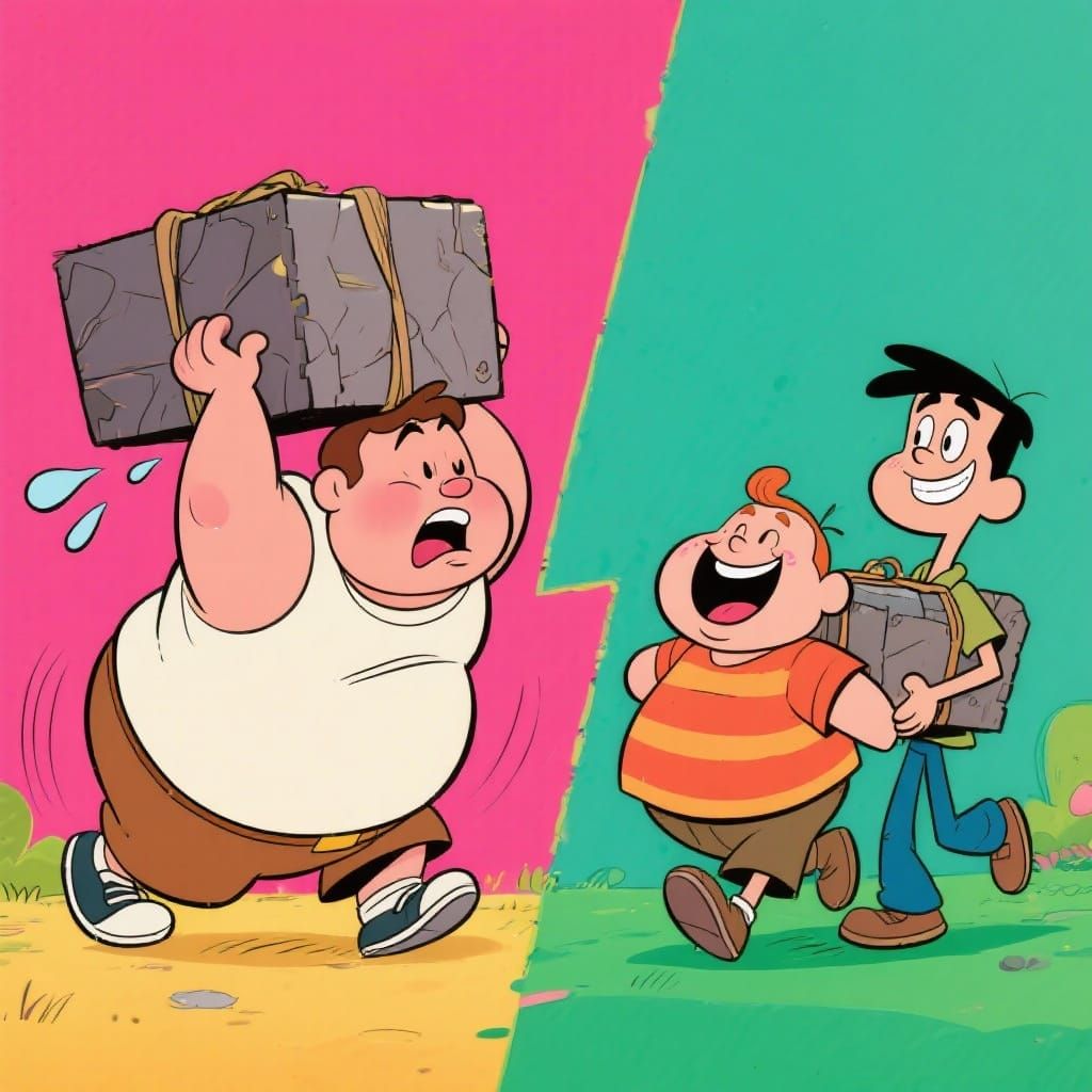 Fat Boy's Burden Reversed in Cartoon Style