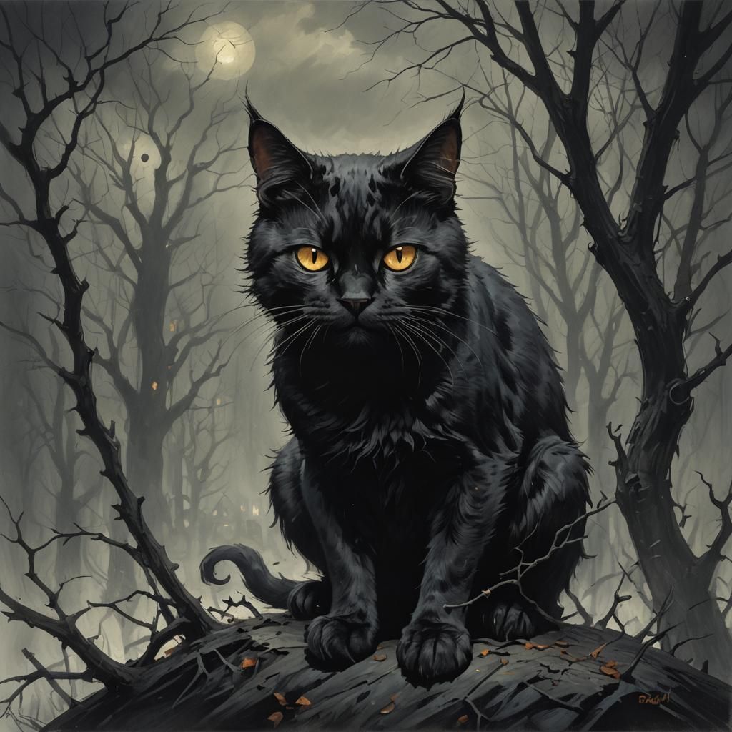Sinister Dark Cat in Spooky Fantasy Art