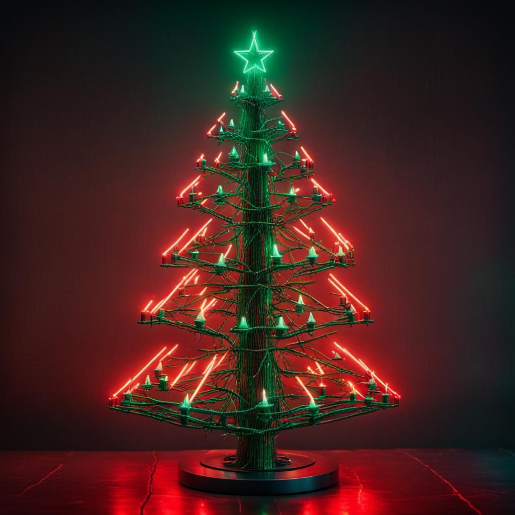Cyberpunk Christmas Tree Aglow with Candles