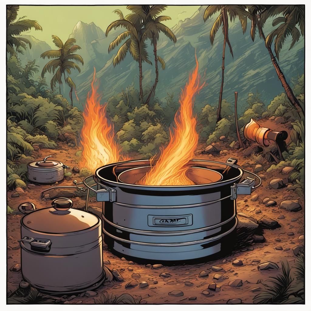 Hawaiian Camp Cooking in Comic Book Art