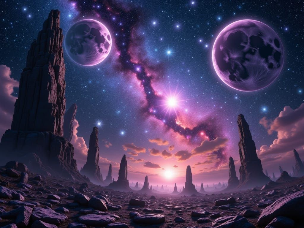 Ethereal Celestial City Under Twin Moons