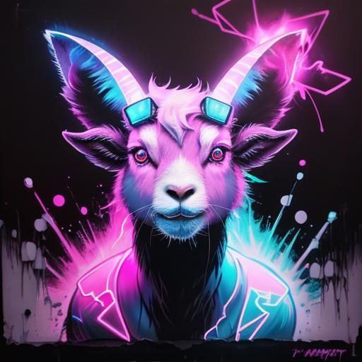 Electric Goat in Neon Graffiti Street Art