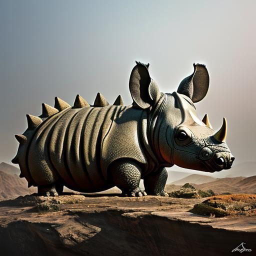 Surreal Rhinoceros and Armadillo in Cubist Style