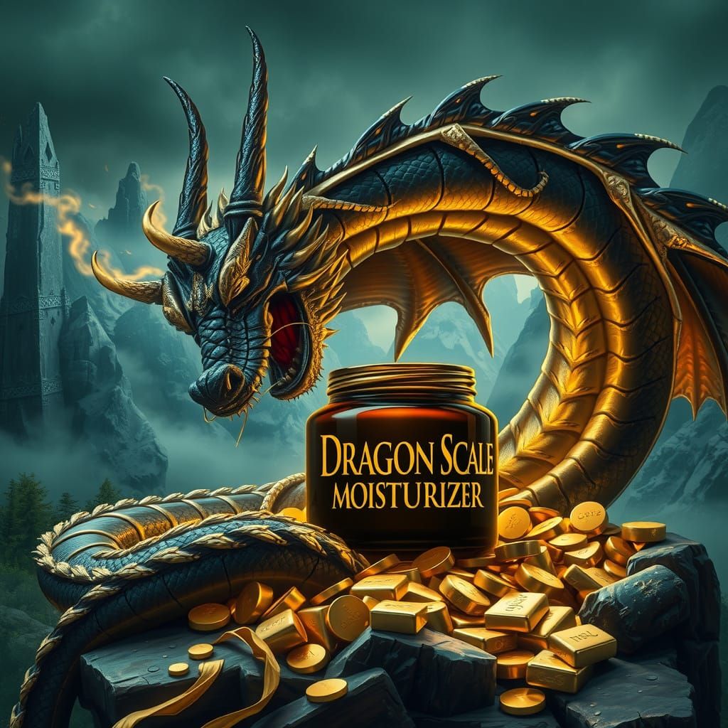 Fantasy Dragon Surrounds Treasure Trove in Majestic Art