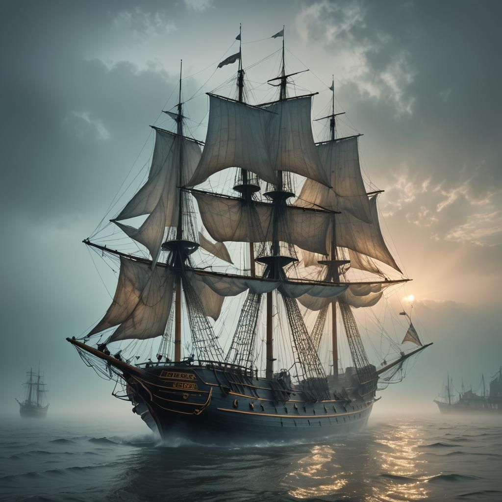 Mystical Sailing Ship in Ethereal Light