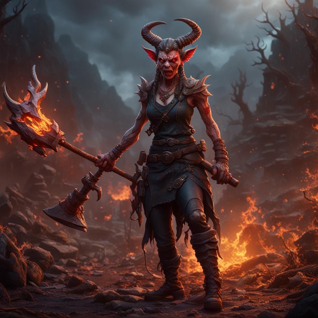 Detailed Female Demon in Matte Painting Style