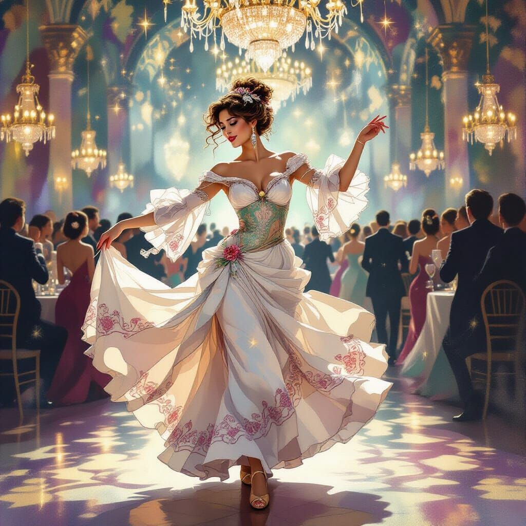 Man Dancing in Ballroom, Art Nouveau Style