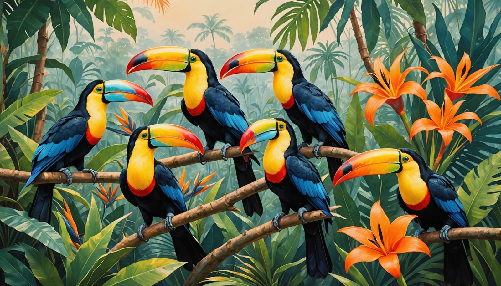 Toucans in Vibrant Tropical Paradise