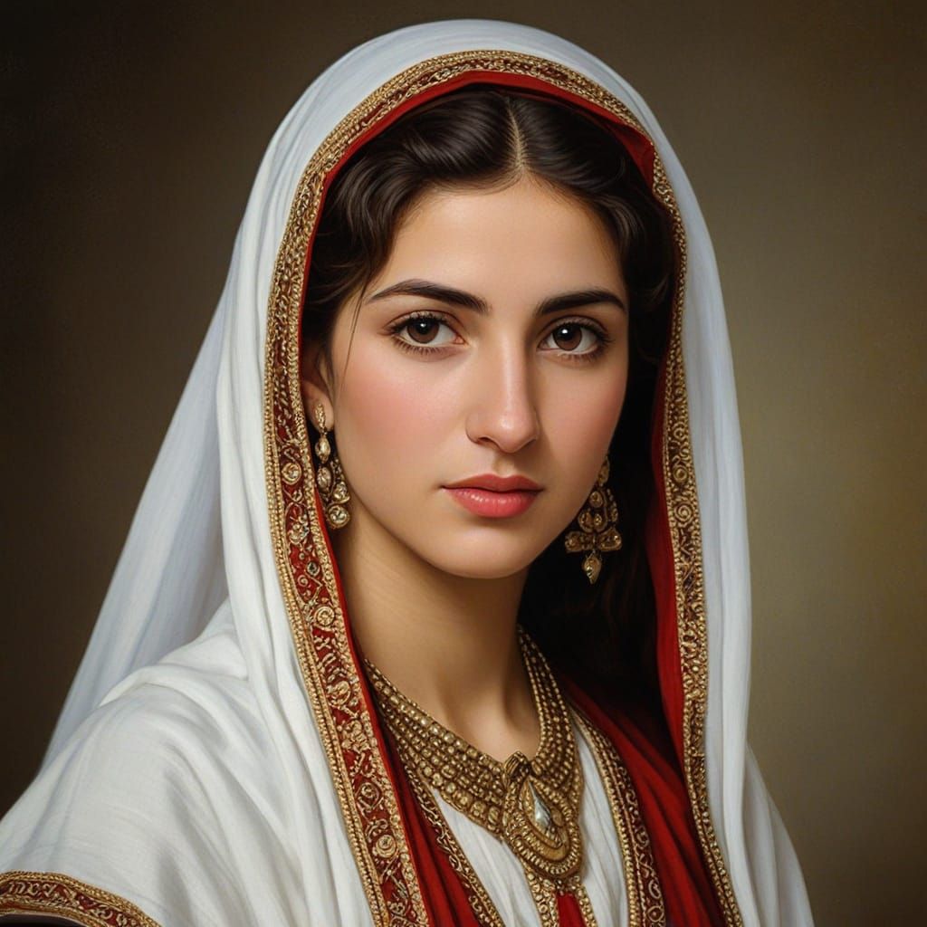 Iraqi Yazidi Woman Portrait in Oil Painting Style