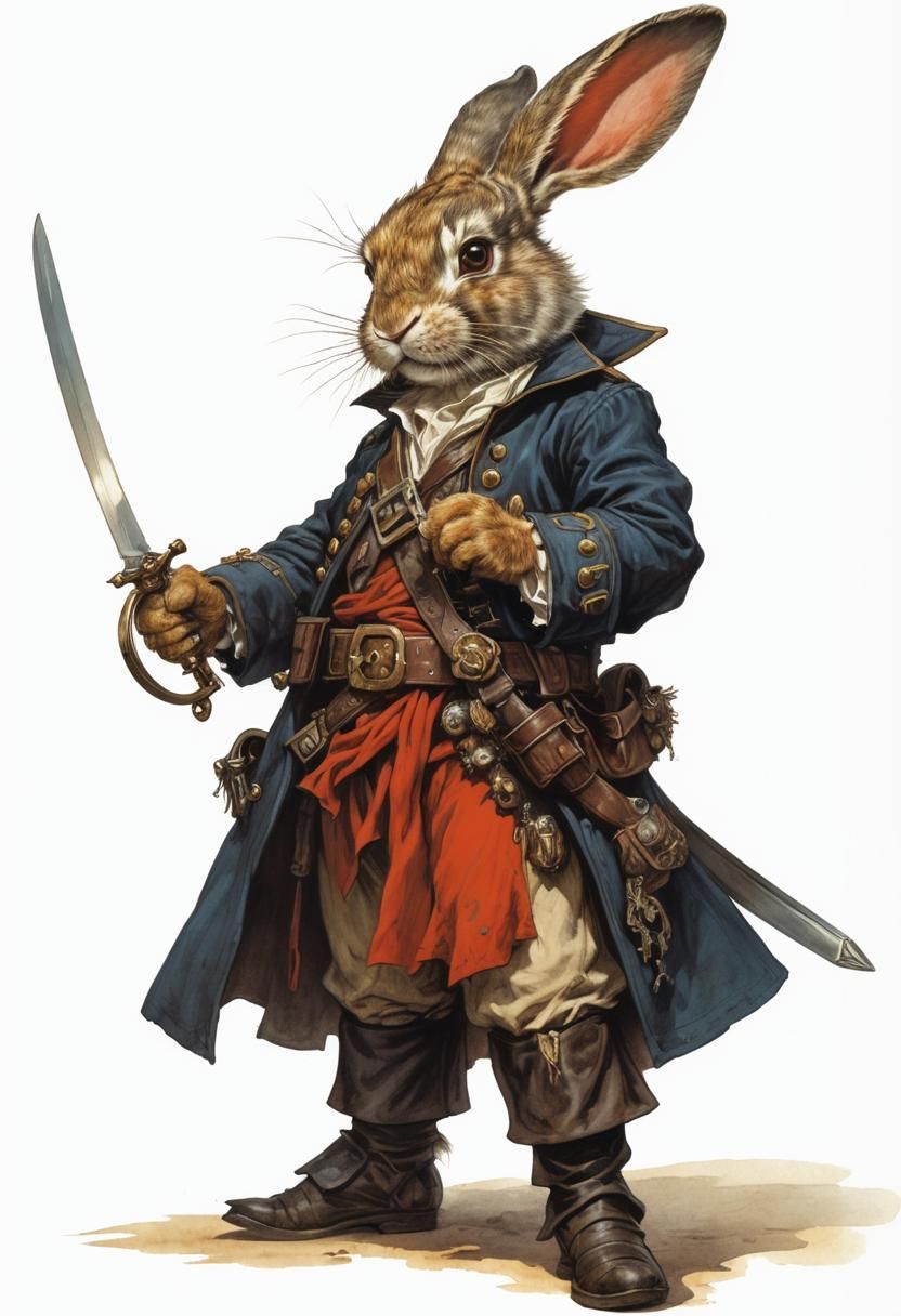 Pirate Rabbit in Fantasy Illustration Style