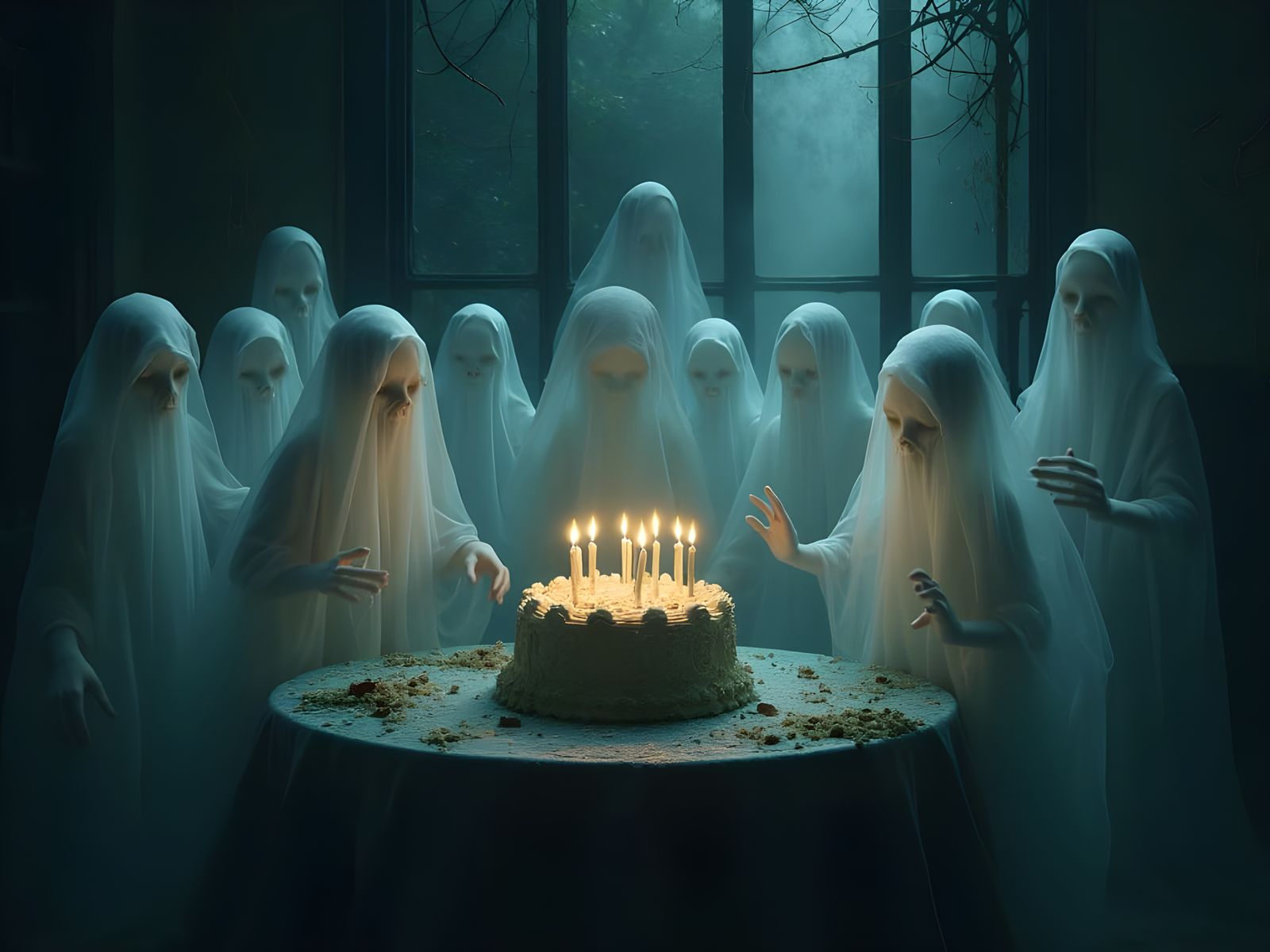 Ghosts Celebrating at a Spooky Birthday Party