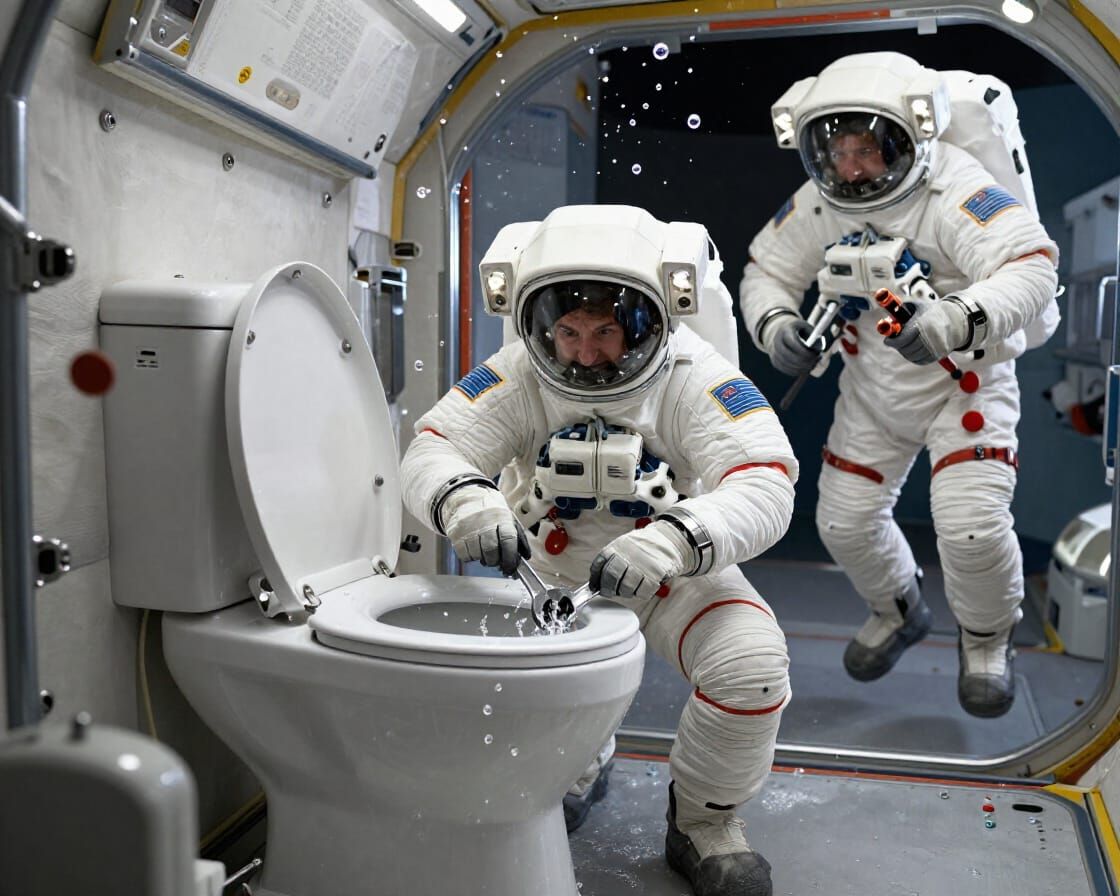 Astronaut Fixes Space Toilet in Zero Gravity