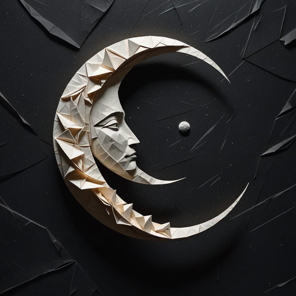 Origami Paper Moon on Textured Surface