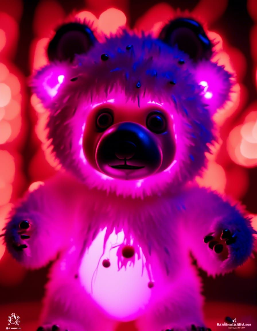 Creepy UV Blacklight Chibi Imp Bear Portrait
