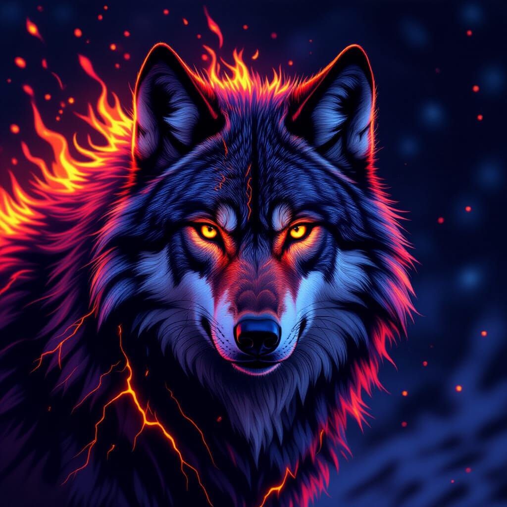 Lava Wolf with Glowing Cracks in Dark Fantasy Style