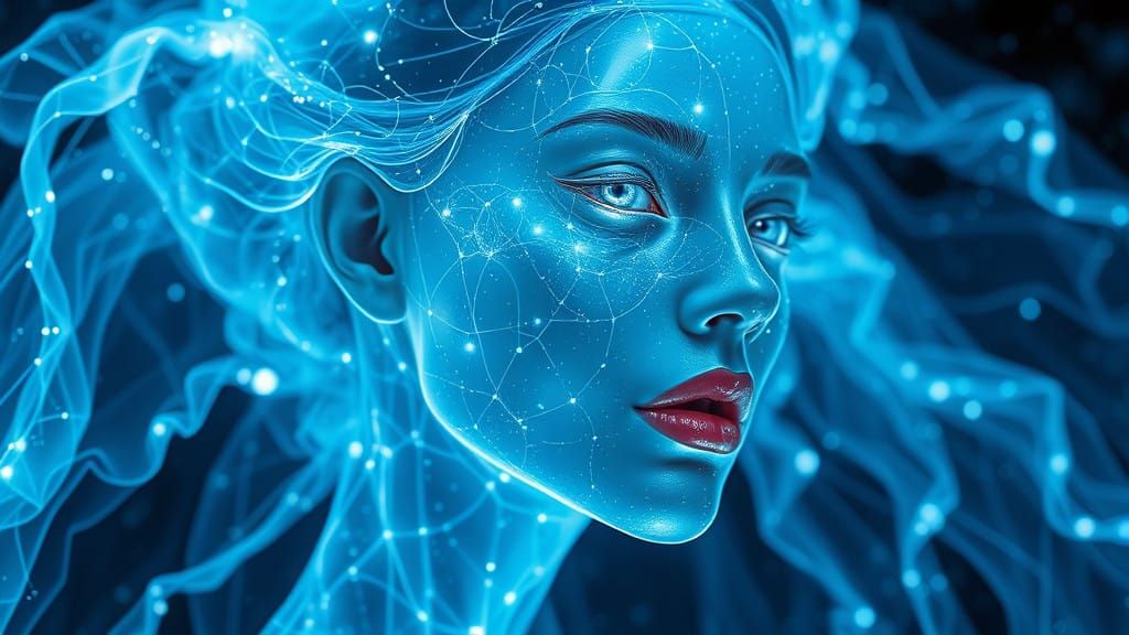 Ethereal Bioluminescent Goddess in a Galactic Night Sky