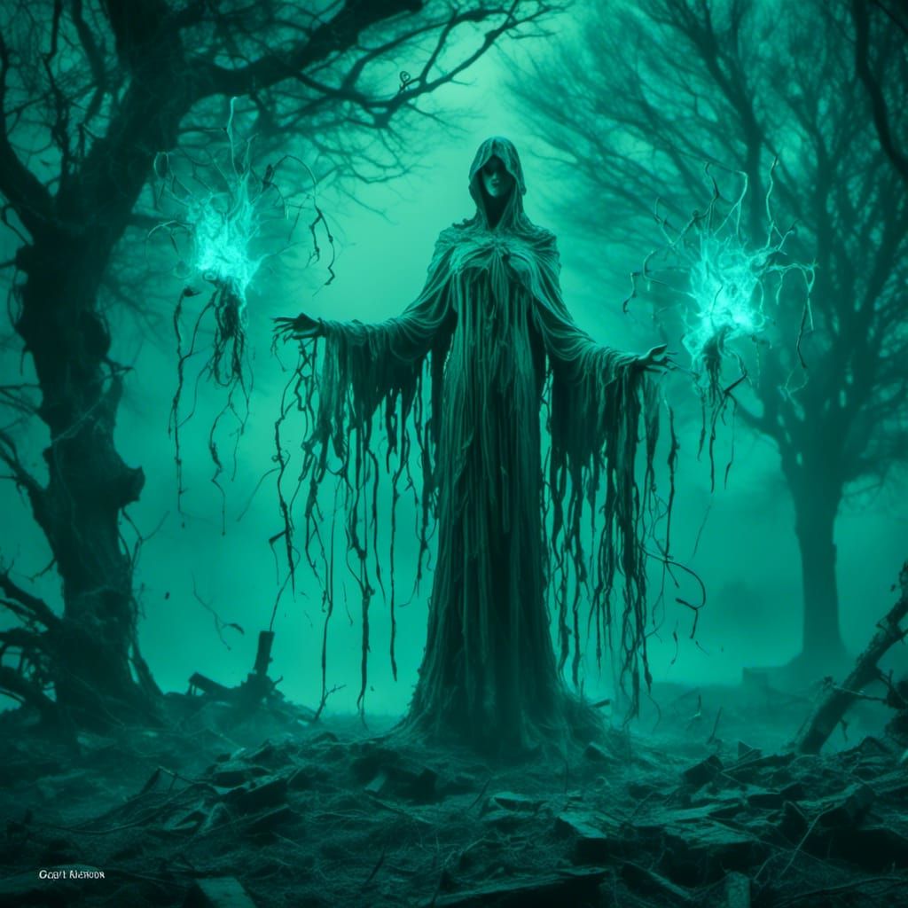 Ominous Specter in Graveyard: Dark Fantasy Art