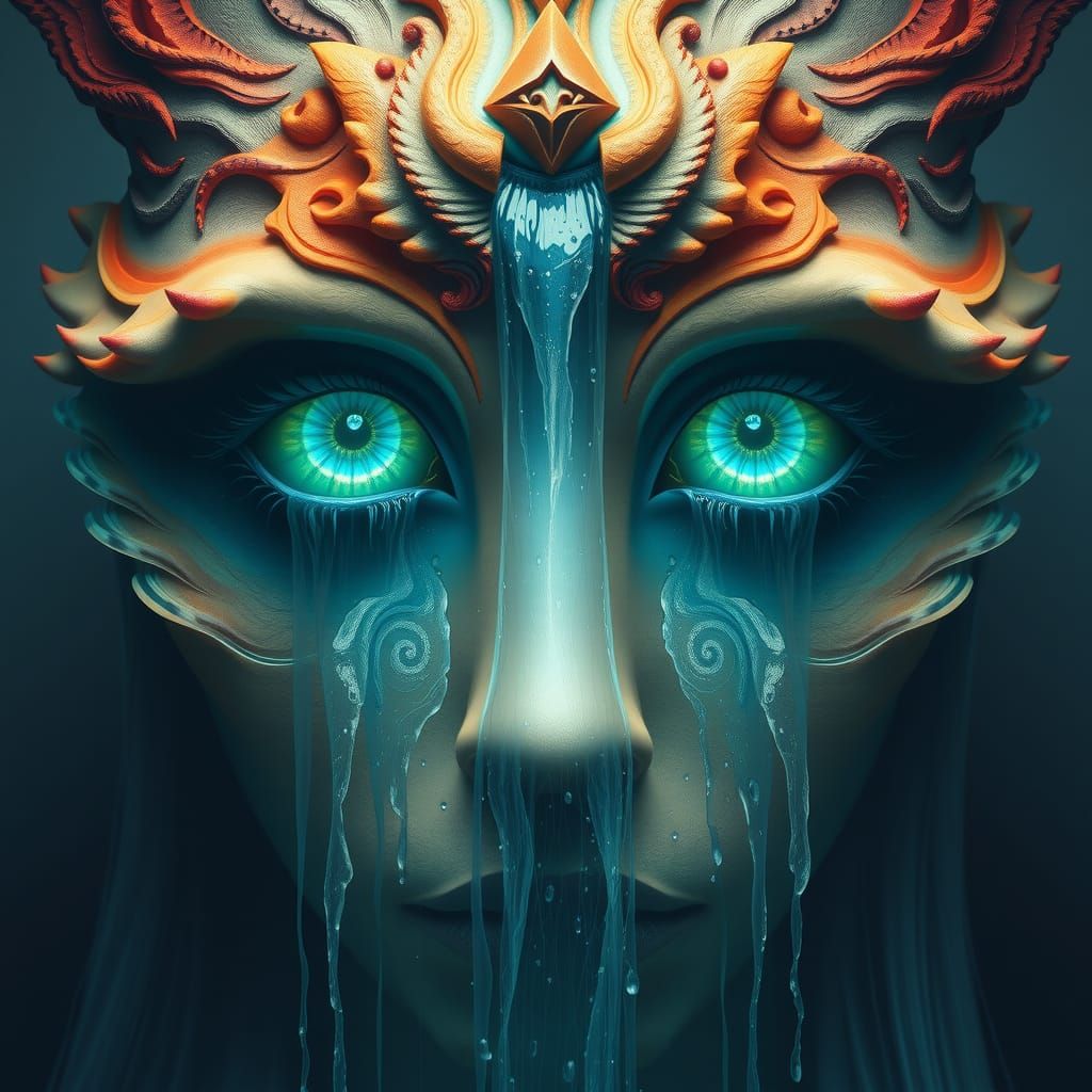 Mystical Face with Waterfalls, Surrealist Matte Painting