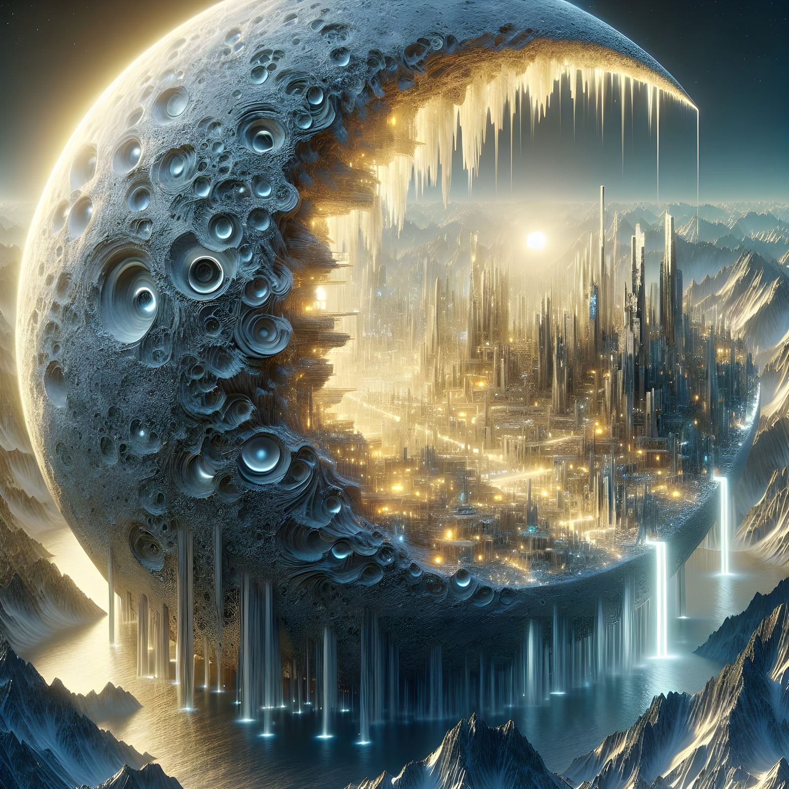 Futuristic City on a Crescent Moon in Fantasy Art