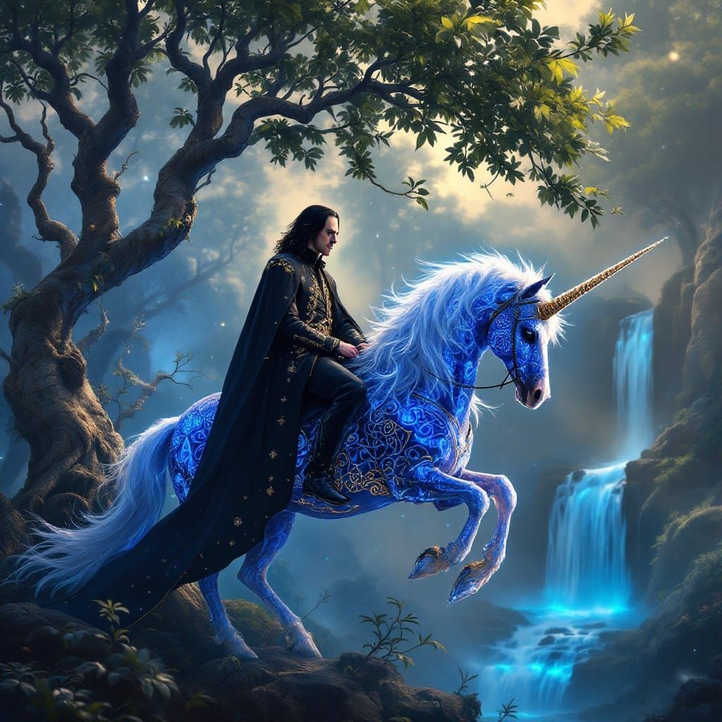 Snape and Hermione on a Unicorn in Dream Forest